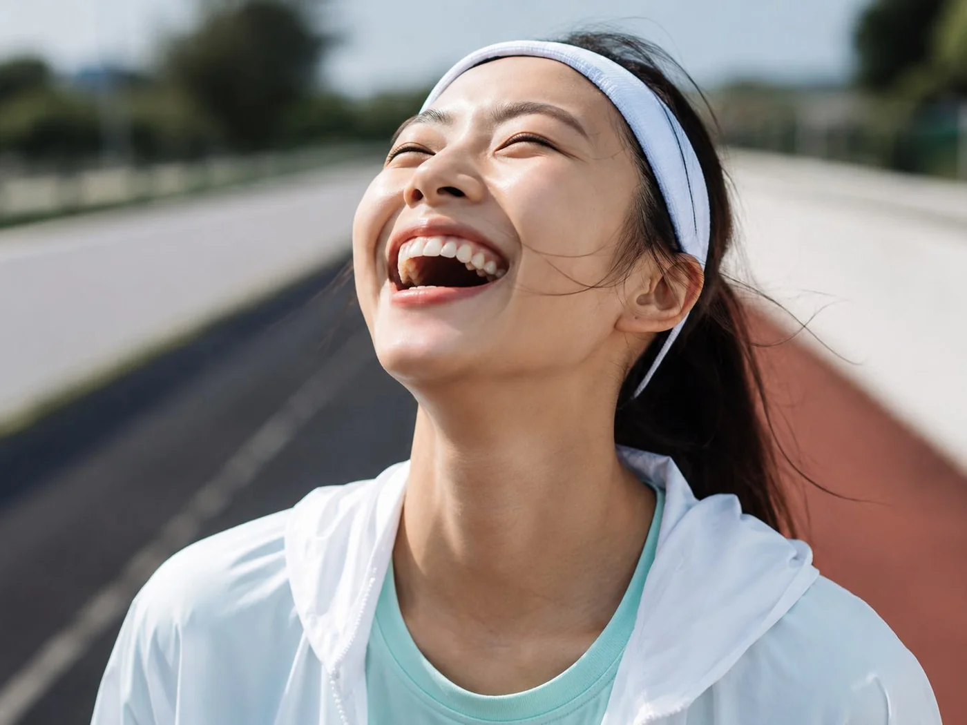 달리다 환하게 웃는 사람