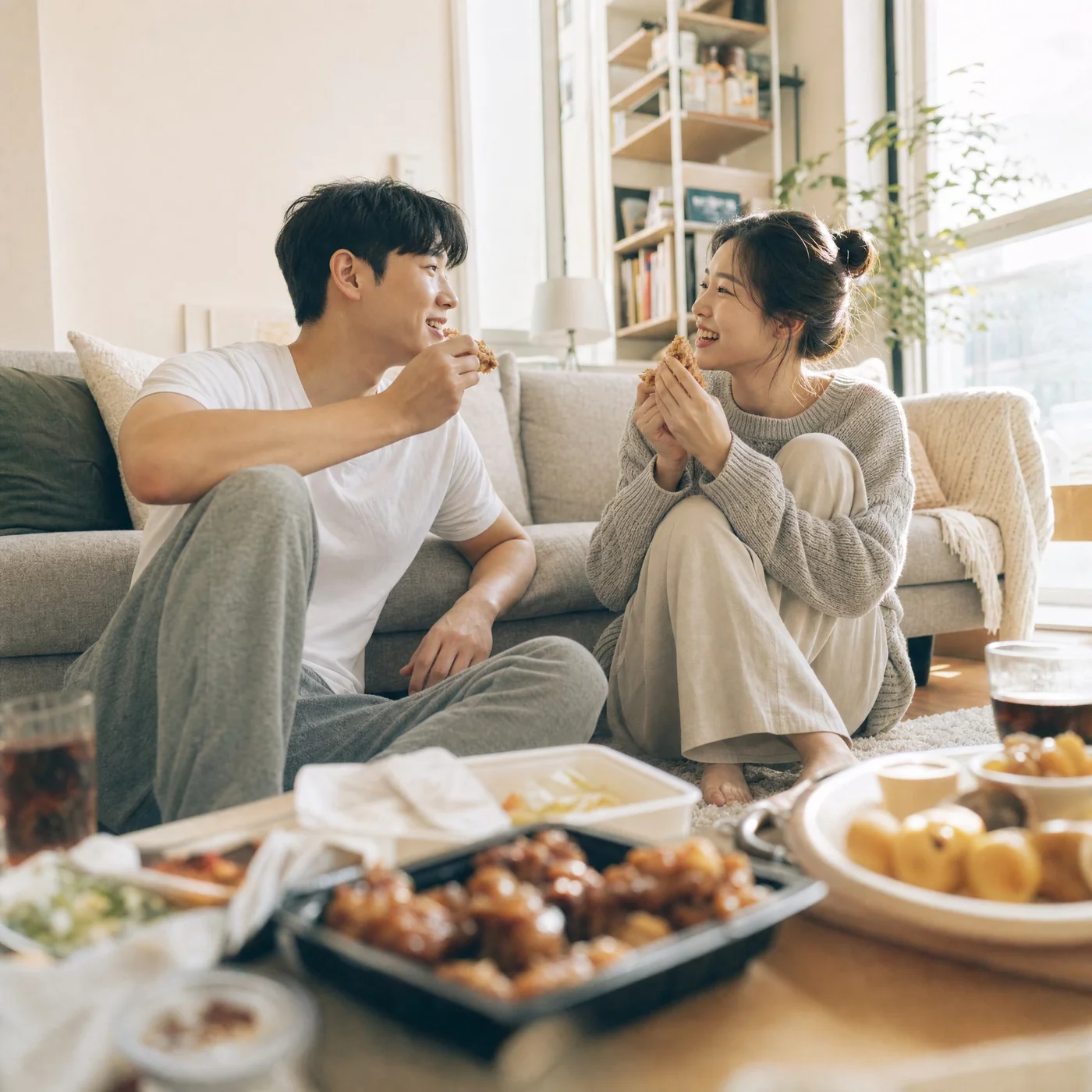 집에서 함께 시간을 보내는 예비부부